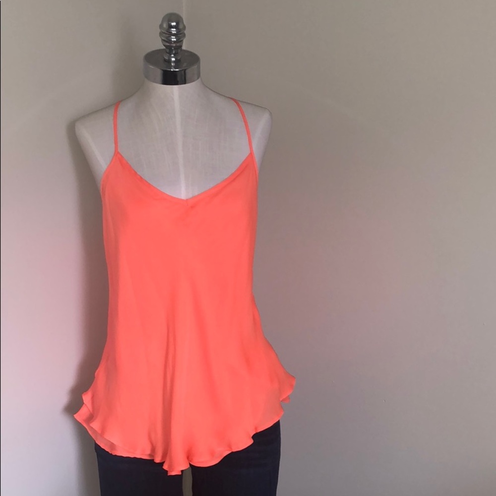 Anthropologie neon silk cami with crisscross back